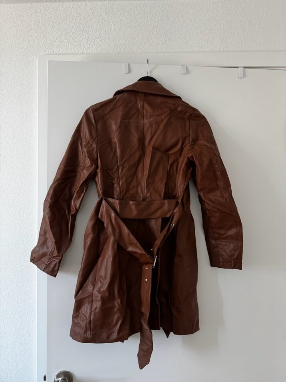 Princess Polly Brown Faux Leather Belted Trench Coat - S/M - Picture 7 of 7